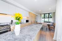 Kitchen galley with marble benchtops